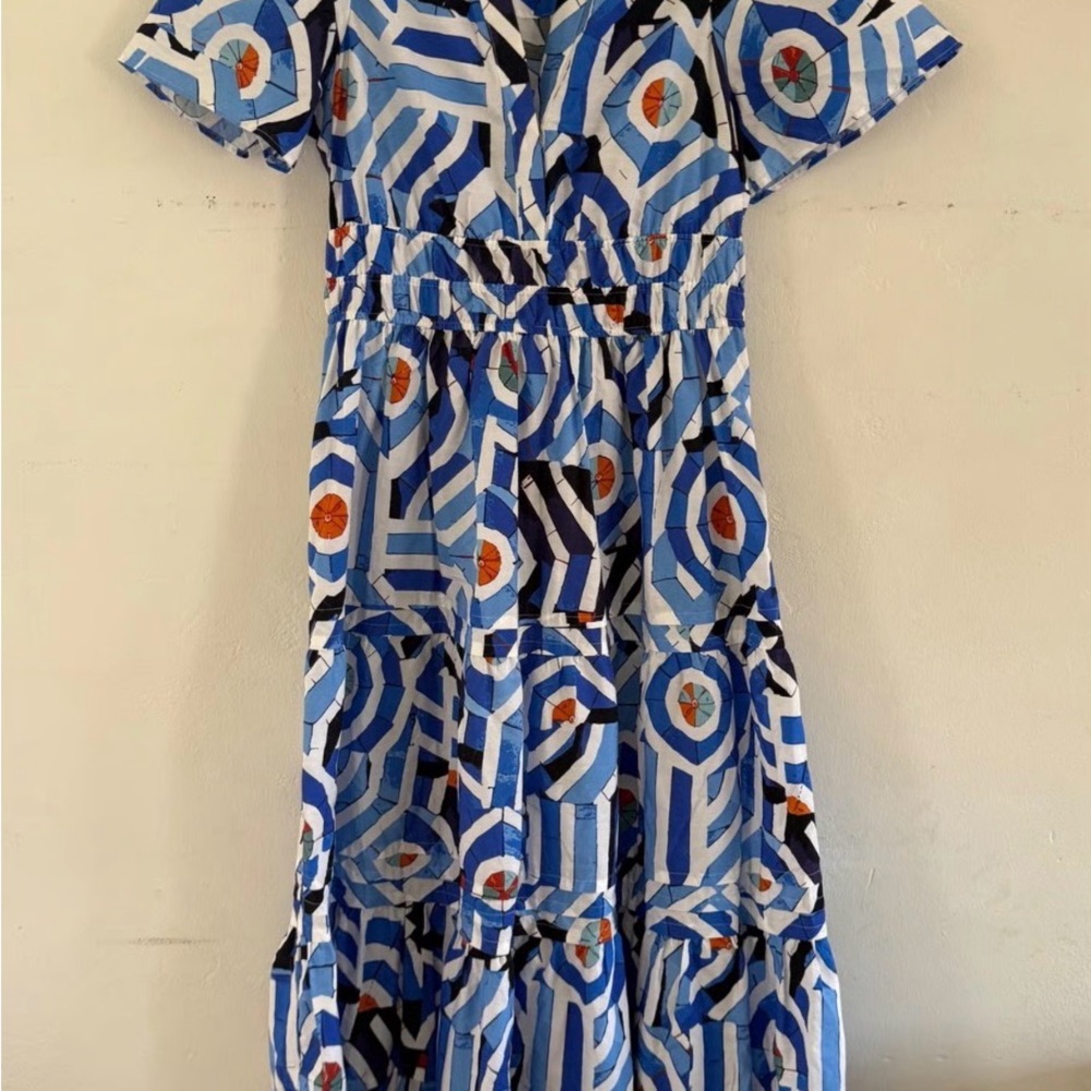 NWT, Anthropologie Somerset Maxi Geometric Blue and White Dress, XL
